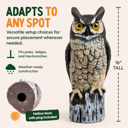 Dalen Lifelike Great Horned Owl Decoy Bird Repellent - 16-in Hand-Painted - style: Two Color Great Horned Owl
