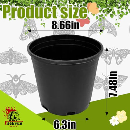 2 Gallon Nursery Pots Plastic Container Injection Molded Pot for Plants Flexible with Drainage Holes Suitable for Plants Soil Growers or Hydroponics Black 10 Pcs - size: 2 Gallon