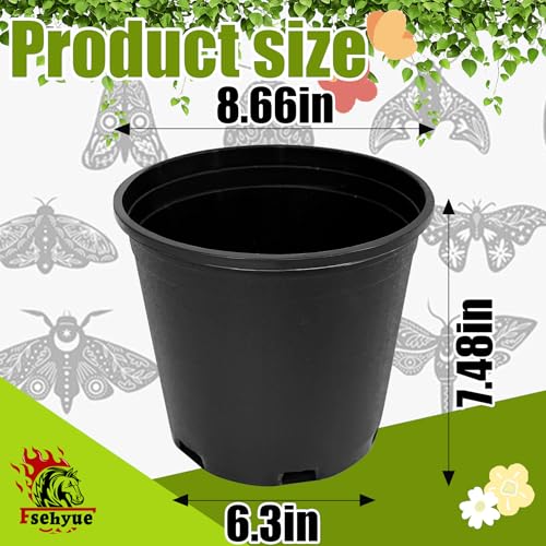 2 Gallon Nursery Pots Plastic Container Injection Molded Pot for Plants Flexible with Drainage Holes Suitable for Plants Soil Growers or Hydroponics Black 10 Pcs - size: 2 Gallon