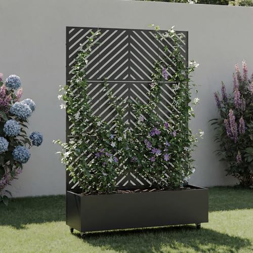 Metal Raised Garden Bed with Trellis and Wheels, 71"x47"x16" (Black-Arrow) - color: Black-arrow, size: 71"x47"x16"