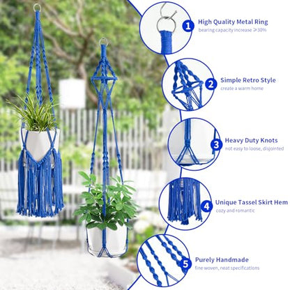 SFENNGPET Macrame Plant Hangers, 6Pack Hanging Planters for Indoor Plants - color: Navy Blue