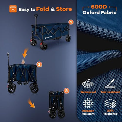 Originsure 300L Collapsible Beach Wagon Cart with Big Wheels, 560lbs, Blue - color: B-blue