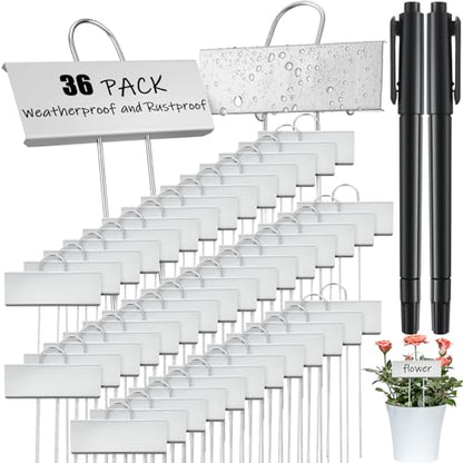 Maitys 38 Pcs Metal Plant Markers Outdoor, Silver Label with Black Ink - color: Silver Label With Black Ink