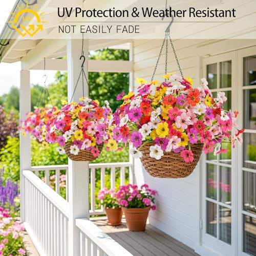 12 Bundles Artificial Flowers for Outdoors, UV Resistant Faux Plants - color: Mix Color 1, size: 12 PCS