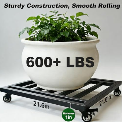 22" Metal Plant Caddy with Wheels Heavy Duty,600Lbs Large Rolling Plant Stand,Square Plant Dolly with Industrial Casters,Rust-Proof Plant Rollers for Large Planters,Pots,1 Pack - size: 22 Inch-1 Pack