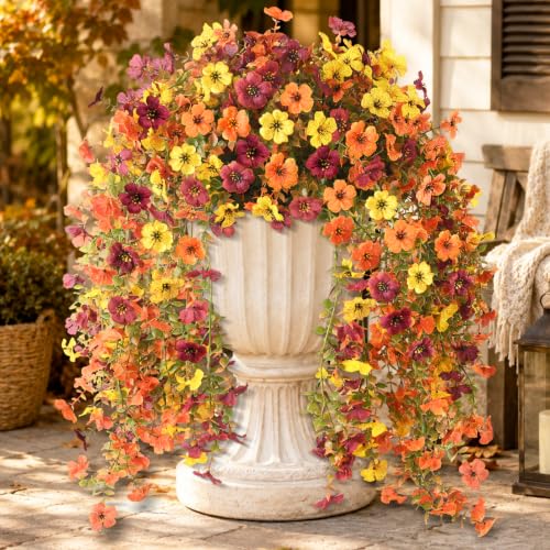Hommyea Artificial Fake Fall Flowers Plants for Outdoors Mums Home Decor - color: Orange,brown,yellow