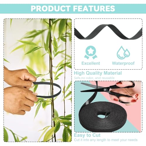 Black Garden Tie for Garland,17FT Plant Straps for Effective Growing Reusable Plant Tape,Plant Ties for Branches Climbing Plants Supports for Indoor Outdoor Greenhouse