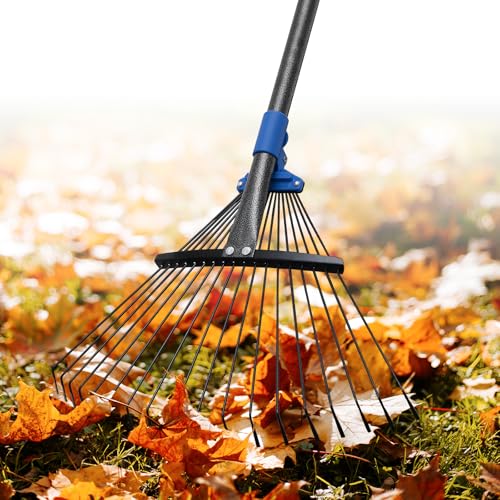Adjustable Metal Leaf Rake Long Handle, 72 inch Garden Rakes for Lawns Heavy Duty Leaves with Expandable Head 8-17", Yard Women Kids Rake for Gardening RV Camping - style: 6 FT