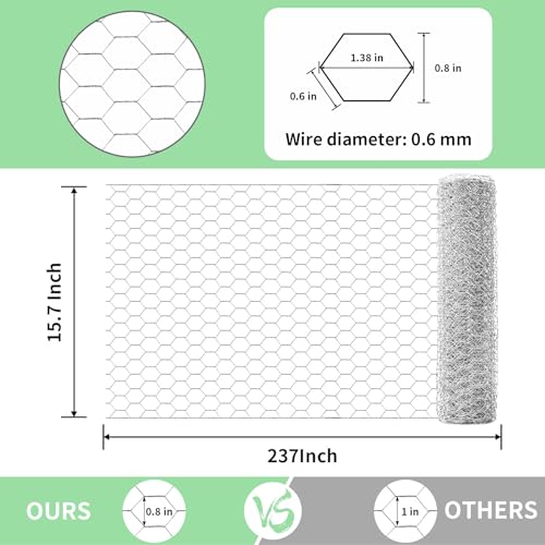 Chicken Wire 15.7 in x 237 in Poultry Wire Netting Hexagonal Galvanized Mesh Garden Fence Barrier for Pet Rabbit Chicken Fencing with 100 Pcs Cable Zip Ties - color: Silver, size: 15.7"x237"+100Ties