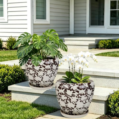 Ceramic Plant Pots With Saucer & Drainage Hole, 10 inch Indoor Flower Pots - color: White, size: 10 inch