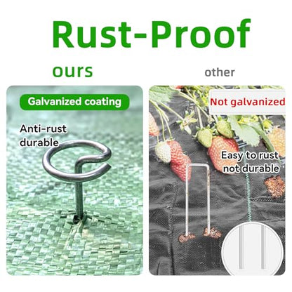 8 Inch Circle Top Landscape Staples, 100Pcs 8 Gauge Galvanized Steel Heavy Duty Gardn Stakes for Outdoor Gardening Weed Barrier Sod Fabric