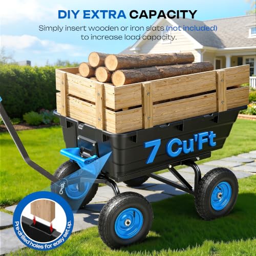 Autodaya Garden Dump Cart, Heavy Duty 1400LBS Wheelbarrow Wagon with Hitch - color: 1400|black+blue