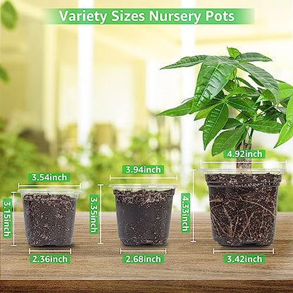 The Bundle of Bonviee 5 Packs Seed Starter Tray with Grow Light and 36 Packs Variety Sizes Clear Nursery Pots