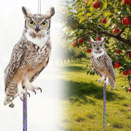 2 Pcs Fake Owl to Scare Pigeon, Hanging Cardboard Flat Fake Owl to Keep Woodpecker Animals Away for Contryard Patio Backyard Front Porch Balcony Farm Orchard Windows - color: 2pcs-white Brown