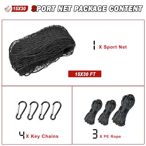 Baseball Softball Backstop Nets, Heavy Duty Sports Netting - size: 15x30 FT