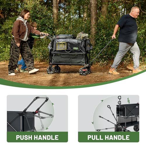 TIMBER RIDGE Push & Pull Double Decker Wagon, 400L Capacity & 450lb Load - color: Gray, size: With Push Handle