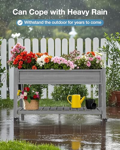 YEFU Raised Garden Bed with Legs, HIPS, Waterproof, 57x18x30in, 2pcs, Grey - color: Gray, size: All-in-One Rolling Planter(2PCS)