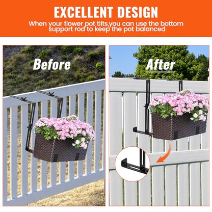 Window Box Brackets, Adjustable Hanging Railing Planter Box, Heavy Duty Wall Mount Iron Flower Box Holder for Railing Deck Patio Windowsill (2 Pack) - size: 2 Pcs