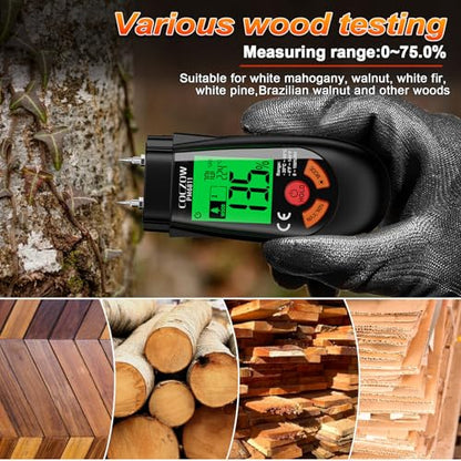 Wood Moisture Meter with Temperature and Humidity Measurement – Ideal for quickly measuring moisture content in logs, paper, plywood, plaster walls, floor coverings, and other materials. - color: Black Red