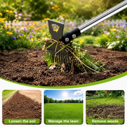 Weed Puller Tool with 61" Long Handle, 2-in-1 Garden Hoe & Weed Rake