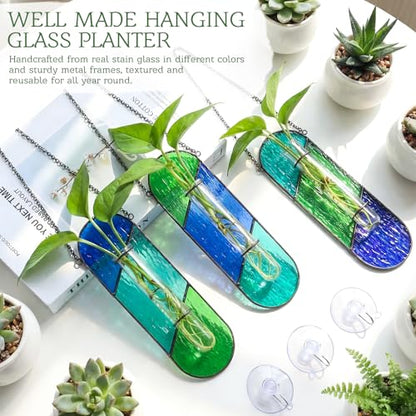 3 Pcs Stained Glass Window Hanging Decor, Plant Propagation Station