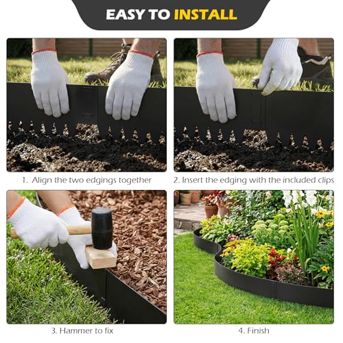Dyna-Living 40 x 8 Inch Galvanized Steel Landscape Edging 20FT Metal Edging - size: 8 inch