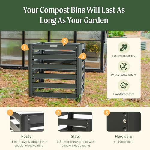Vego Garden Compost Bin Outdoor, 32" Tall Modular Composting Bin 60" x 30" x 32" (250 Gallons), All Metal Heavy-Duty Outdoor Composter - size: 60" x 30" x 32"