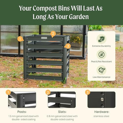 Vego Garden Compost Bin Outdoor, 32" Tall Modular Composting Bin 60" x 30" x 32" (250 Gallons), All Metal Heavy-Duty Outdoor Composter - size: 60" x 30" x 32"