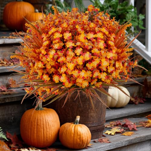 AXYLEX Artificial Fall Flowers Outdoor Fake Mums - color: Orangegreen