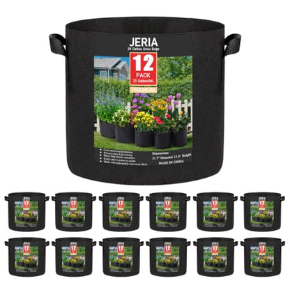 JERIA 12-Pack 25 Gallon Grow Bags, 300G Thickened Nonwoven Garden Pots,Heavy Duty Fabric Pots with Reinforced Handles - size: 25 Gallons