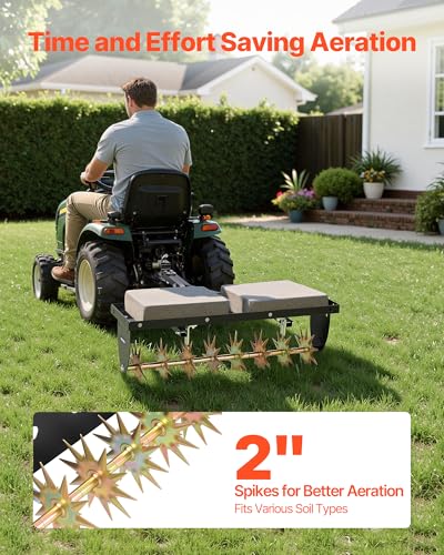 VEVOR Tow Behind Plug Aerator, 32 in Lawn Spike Aerator with Universal Hitch, Heavy Duty & Rust-Resistant, Pull Behind Spike Aerator Tool with Folded Edge Tray, for Farmland & Garden Tractors - style: Spike Aerator (32in)