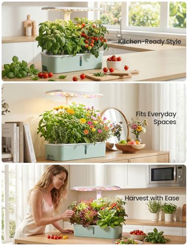 LetPot LPH-Air Hydroponics Growing System Kits, APP & WiFi Controlled Smart Indoor Garden with Adjustable 24W Grow Light Full Spectrum, 10 Pods Planter Indoor Gardening for Gifts, Kitchen, Vegetable - size: 10 Pods-Green