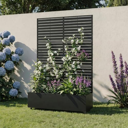 Metal Raised Garden Bed with Trellis, 71"x47"x16" (Black-Louvered) - color: Black-louvered, size: 71"x47"x16"