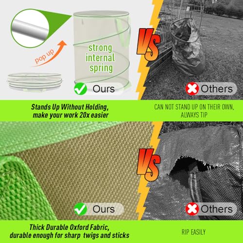 Colwelt Collapsible Garden Bag 47Gallon, Collapsible Leaf Bags with Hard Bottom, Heavy Duty Yard Waste Bag Leaf Bin, Leaf Pop up Trash Can (come with Leaf Scoop, Garden Gloves)