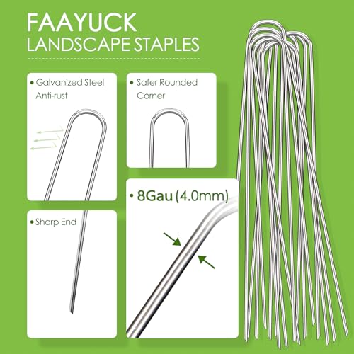 8 Inch Landscape Staples, 12/25/50/100 Pack Galvanized Garden Stakes, Heavy Duty 8 Gauge U-Shaped Ground Stakes for Weed Barrier Fabric, Irrigation Tubing, Fence, Outdoor Decorations - size: 8inch