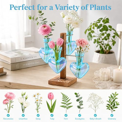 Nacome Plant Terrarium Propagation Stations: Blue Vase with Wooden Stand - color: Blue