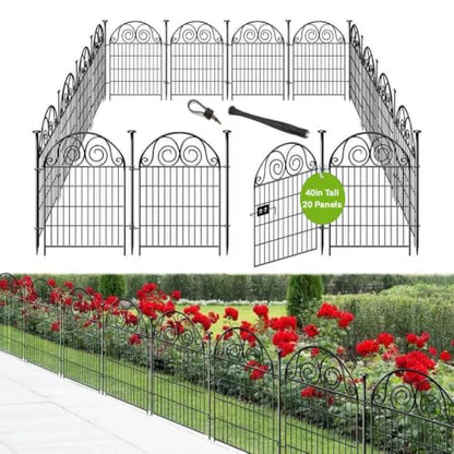 Getlay Tall Garden Fence with Gate, 40 Inch(H) 20 Panels Total Length 43.7 Ft, Dog Fencing Outdoor for Yard, Dog Digging Fence Barrier, Decorative Fence for Garden│Patented - size: 40''(H)-20panels-43.7ft(L)