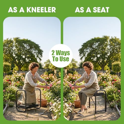 seasky Foldable Garden Kneeler and Seat, Anti-Tipping Gardening Bench Widened Thick Soft Kneeling Pad, Heavy Duty Gardening Stool with Tool Bag,Gardening Gift for Women