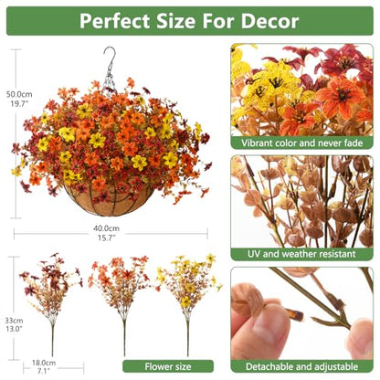 INQCMY Artificial Flowers for Outdoors Fall Hanging Baskets UV Resistant - color: K Orange Brown Yellow
