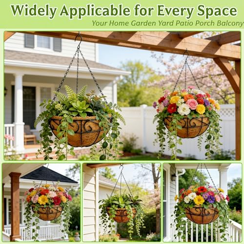 Hanging Planters for Outdoor Plants,12 inch 2 Pack Hanging Planters Basket with Coco Liners, Hanging Baskets Flower Pots for Patio,Garden, Deck, Porch Plants