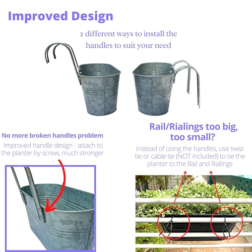 LaLaGreen Boho Rail Planter (16 in, 4 Pack) Silver Metal Fence Flower Pots - size: 16" (41cm) x 2 Pack