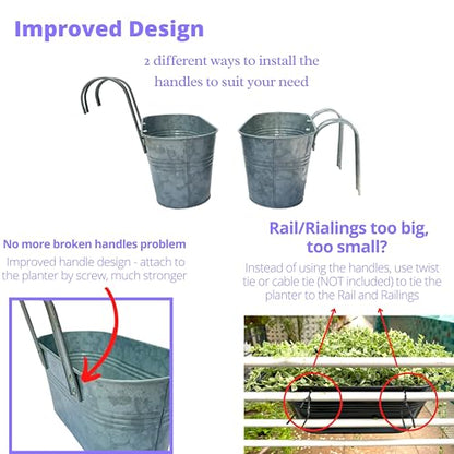 LaLaGreen Boho Rail Planter (16 in, 4 Pack) Silver Metal Fence Flower Pots - size: 16" (41cm) x 2 Pack