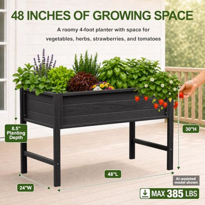 YEFU 48" Raised Garden Bed with Legs, HIPS Outdoor Garden Bed, Black - color: Black, size: 48"×24"×30"