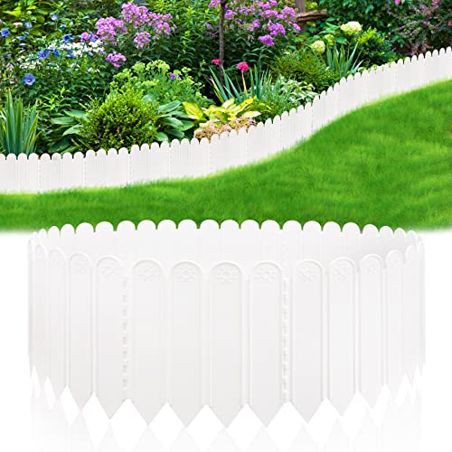 10.6" H White Garden Edging Borders, 10Pcs Plastic Garden Landscape Edging, 7.2Ft Interlocking Decorative Garden Fences Edging, Lawn Edge Flower Bed Border for DIY Patio Walkways Yard - color: White-H 10.6"
