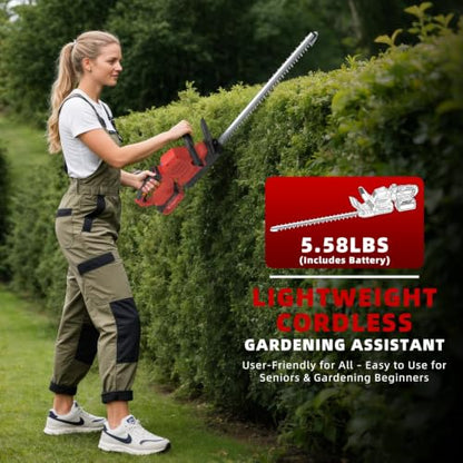 21-in 21V Cordless Battery Powered Electric Hedge Trimmer Red - color: Red