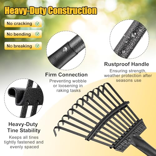 Rake for Leaves: Small Metal Garden Rake, 8.5" Wide, 11 Metal Tines,Heavy Duty Lightweight Kids Leaf Rakes for Small Lawn Yard Shrub,Tight Spot Garden Bed Leaf Debris Picking Cleaning, 60” Long Handle - style: 11 tines-5ft