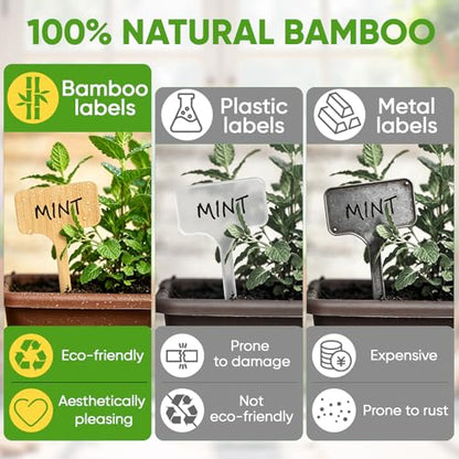 Plant Labels, 60-Pack Bamboo Garden Markers with Dual-Tip Marker