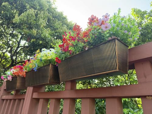 Metal Railing Planter, 16 Inch Rectangular Window Box with Adjustable Brackets, Drainage Holes, for Balcony Deck, 4 Pack (Retro, Rectangular) - color: Retro