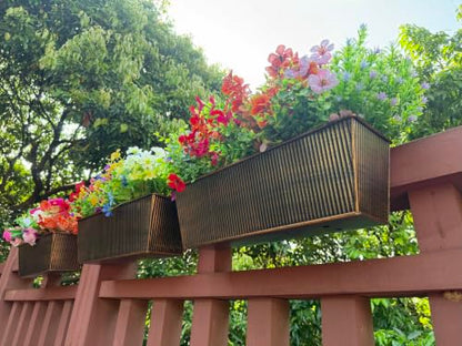 Metal Railing Planter, 16 Inch Rectangular Window Box with Adjustable Brackets, Drainage Holes, for Balcony Deck, 4 Pack (Retro, Rectangular) - color: Retro