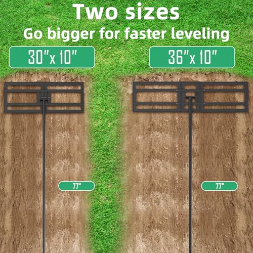 Lawn Leveling Rake Soil Leveler - 36 x10 Inch Stainless Steel Yard Lawn Leveling Tool 6.5FT Handle, Heavy Duty Professional Grade Tool for Dirt Sand Grass Soil for Garden Golf Course Backyard Black